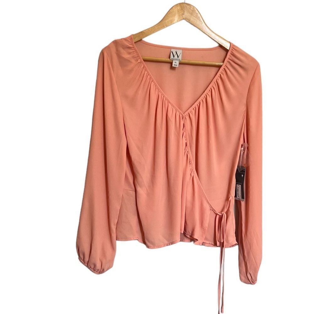 NWT Worthington Womens Blouse Peach Size PL
